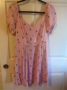 torrid Pink Floral Midi Dress with Puff Sleeves